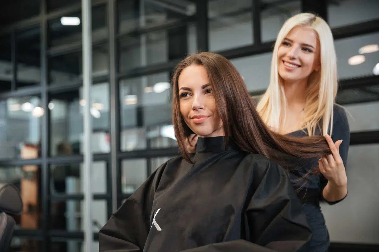 Hair coloring process at a salon